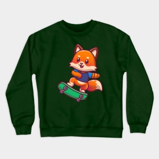 Cute Fox Playing Skateboard Cartoon Crewneck Sweatshirt